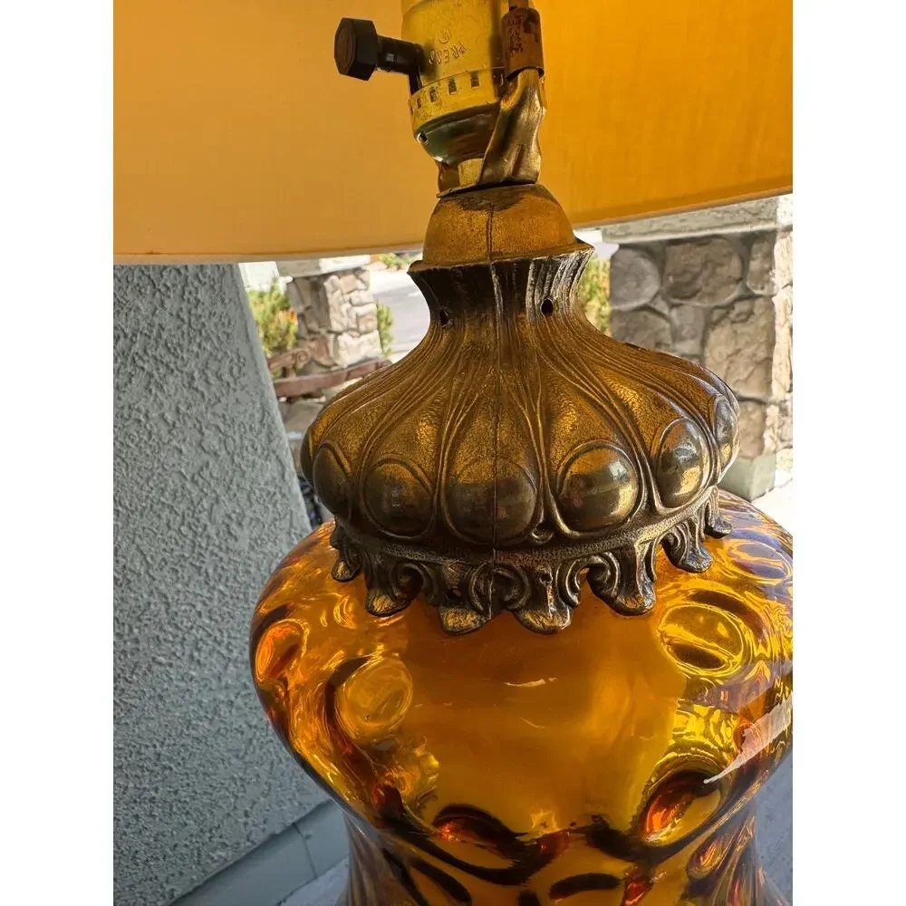 vintage amber glass table lamp prominent 